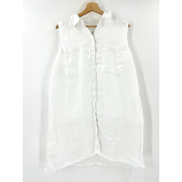 Chico’s 100% Linen Layered Side Slit Button Front Collared Sleeveless Tunic Top - Picture 4 of 8
